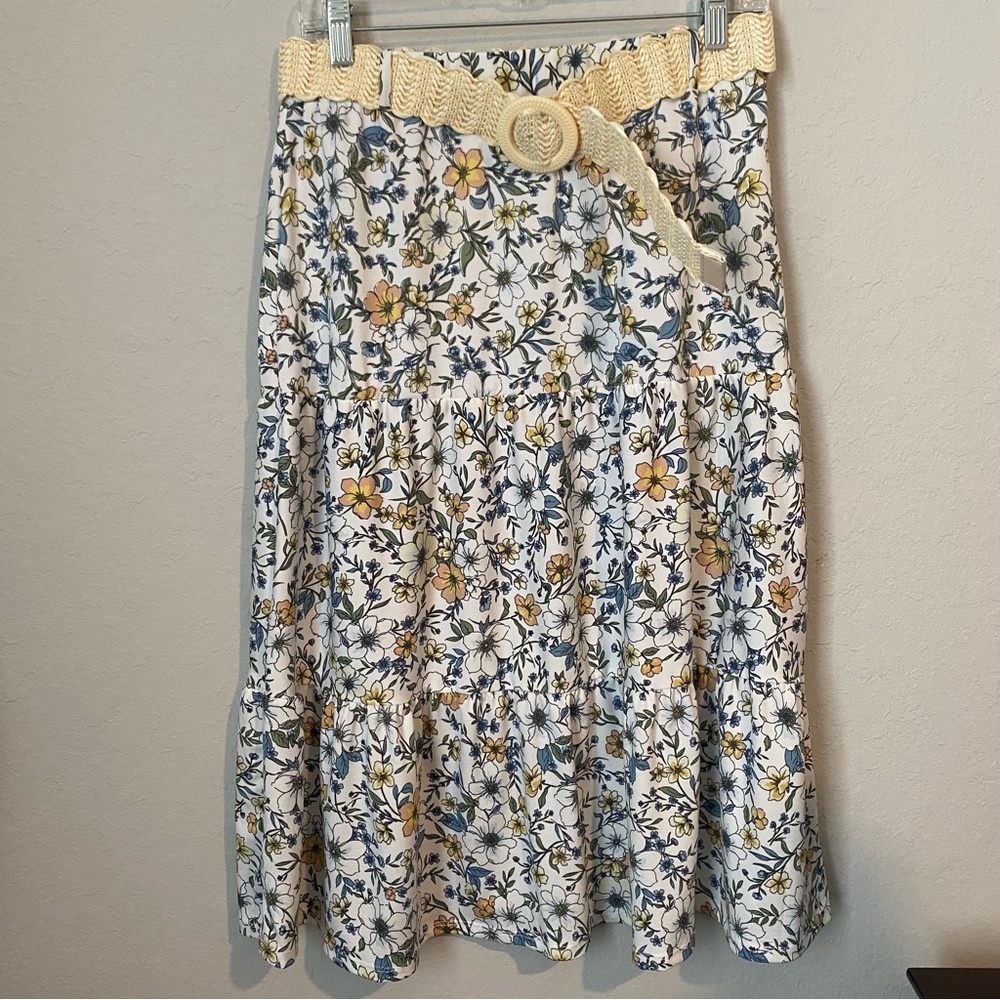 Floral Print Skirt with Cream Belt